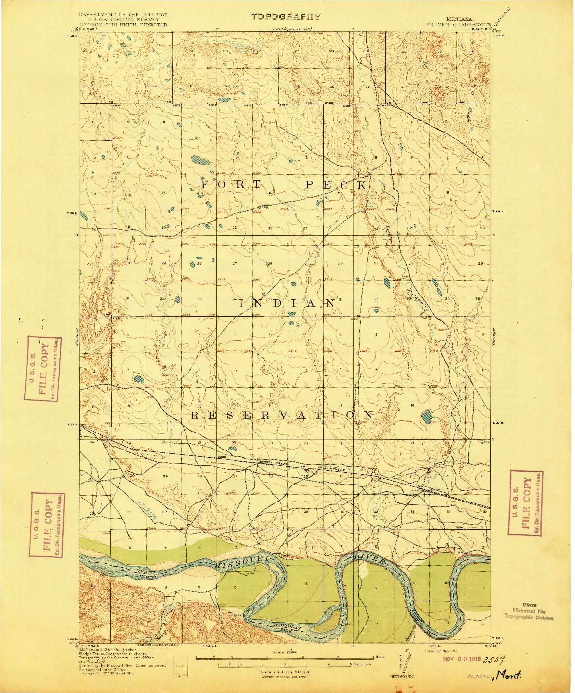 USGS 1:62500-SCALE QUADRANGLE FOR FRAZER, MT 1915