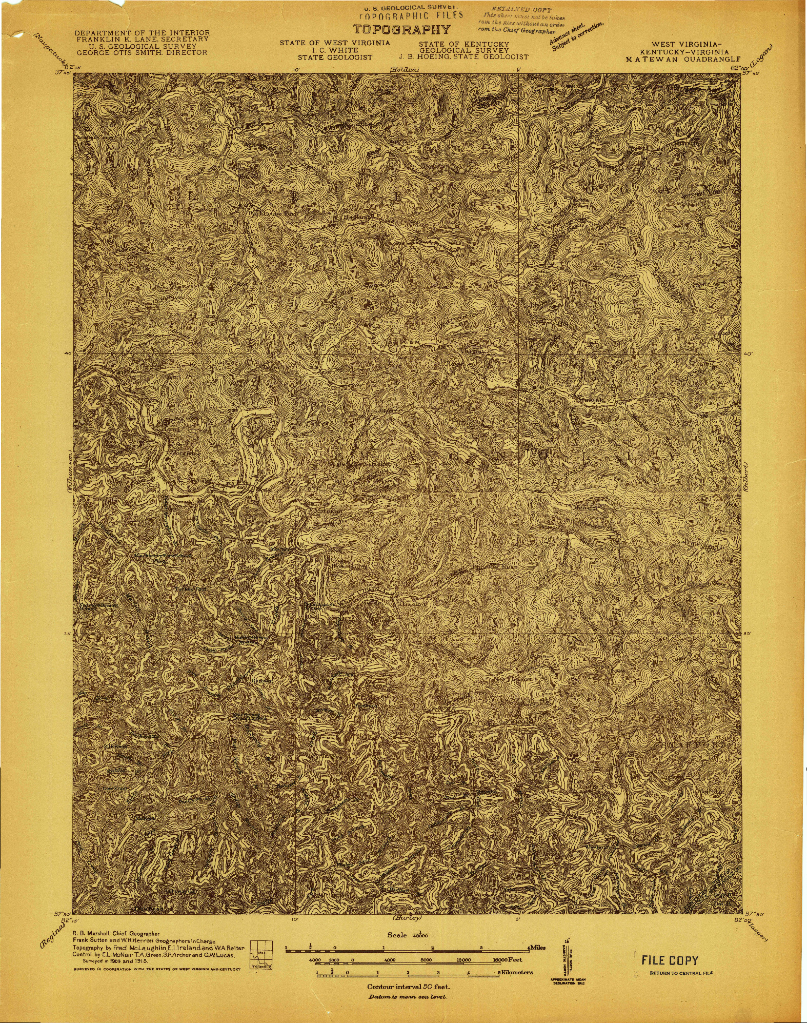 USGS 1:48000-SCALE QUADRANGLE FOR MATEWAN, WV 1915