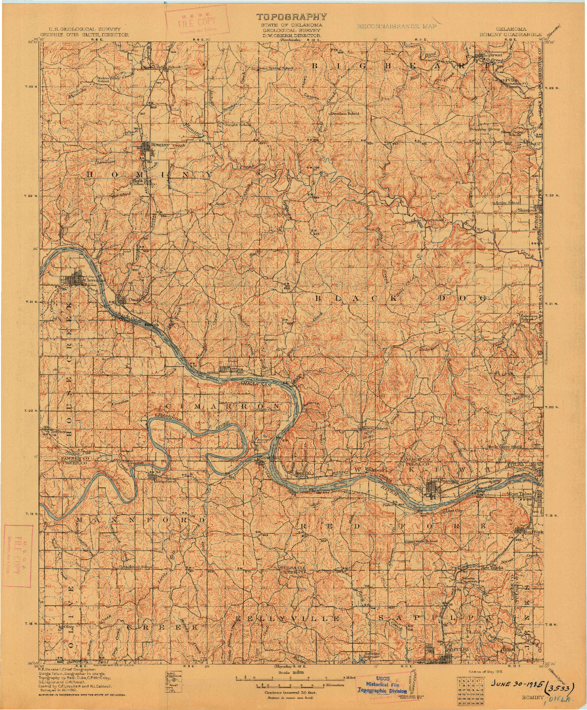 USGS 1:125000-SCALE QUADRANGLE FOR HOMINY, OK 1915