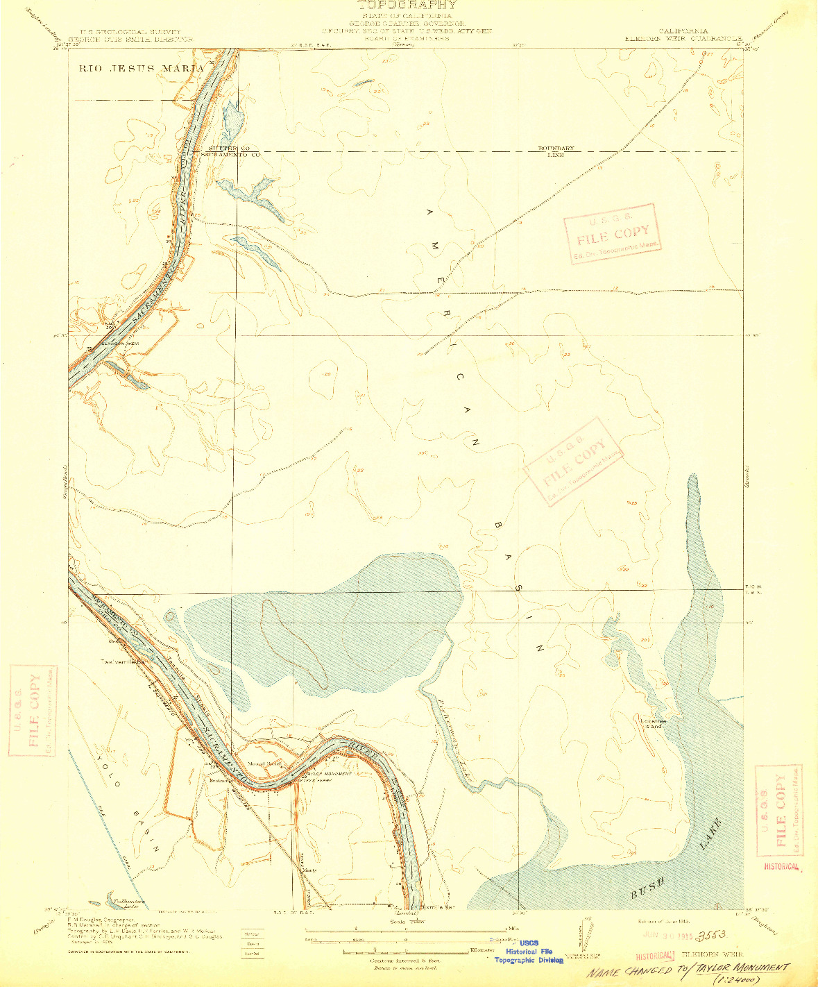 USGS 1:31680-SCALE QUADRANGLE FOR ELKHORN WEIR, CA 1915