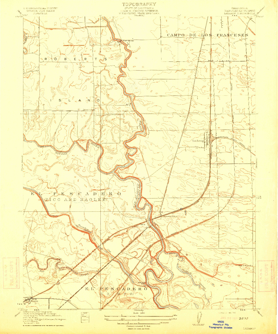 USGS 1:31680-SCALE QUADRANGLE FOR LATHROP, CA 1915