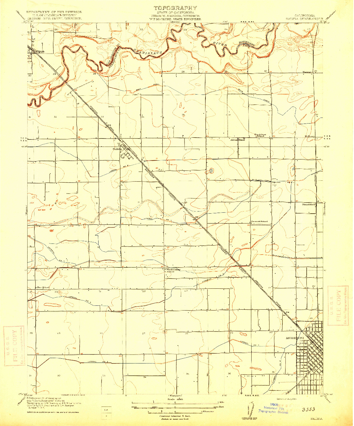 USGS 1:31680-SCALE QUADRANGLE FOR SALIDA, CA 1915