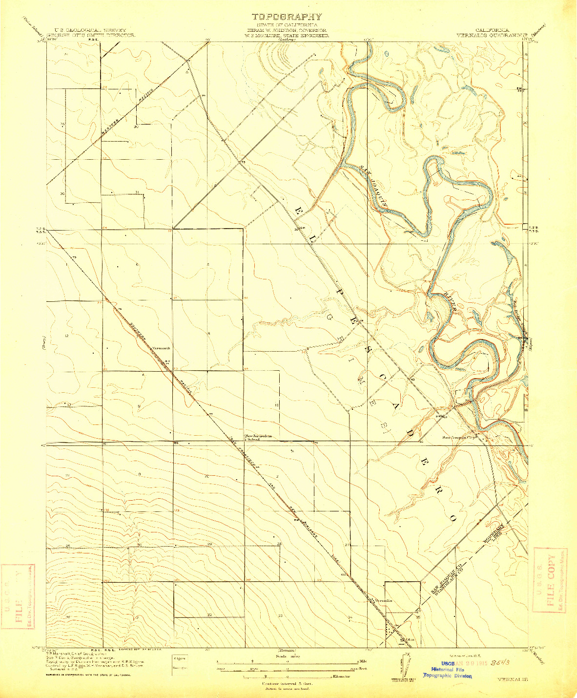 USGS 1:31680-SCALE QUADRANGLE FOR VERNALIS, CA 1915