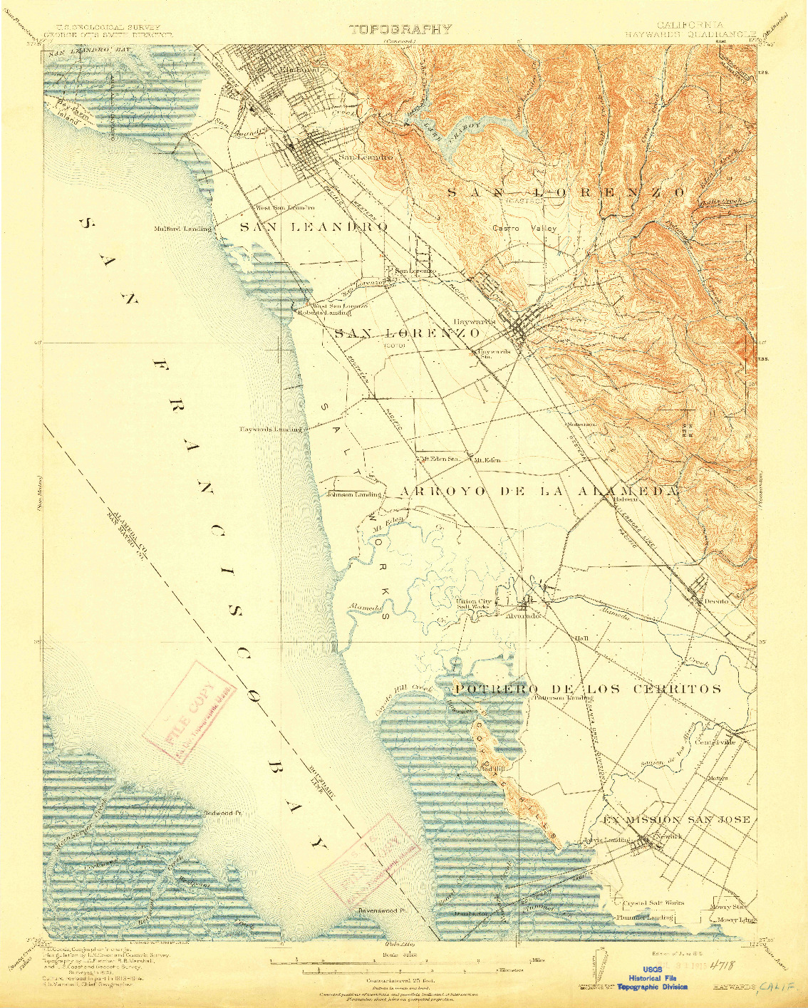 USGS 1:62500-SCALE QUADRANGLE FOR HAYWARDS, CA 1915