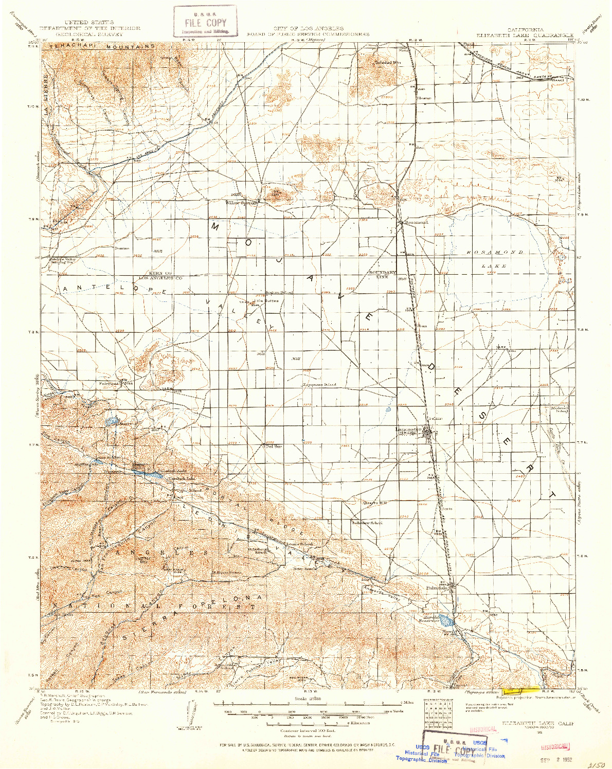 USGS 1:125000-SCALE QUADRANGLE FOR ELIZABETH LAKE, CA 1915