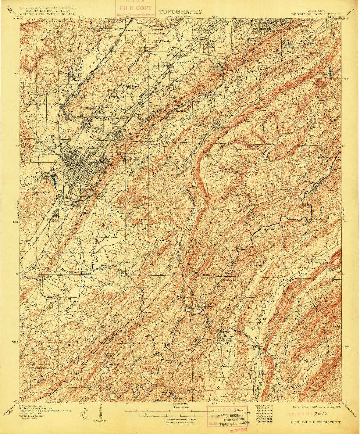 USGS 1:62500-SCALE QUADRANGLE FOR BESSEMER IRON DISTRICT, AL 1907