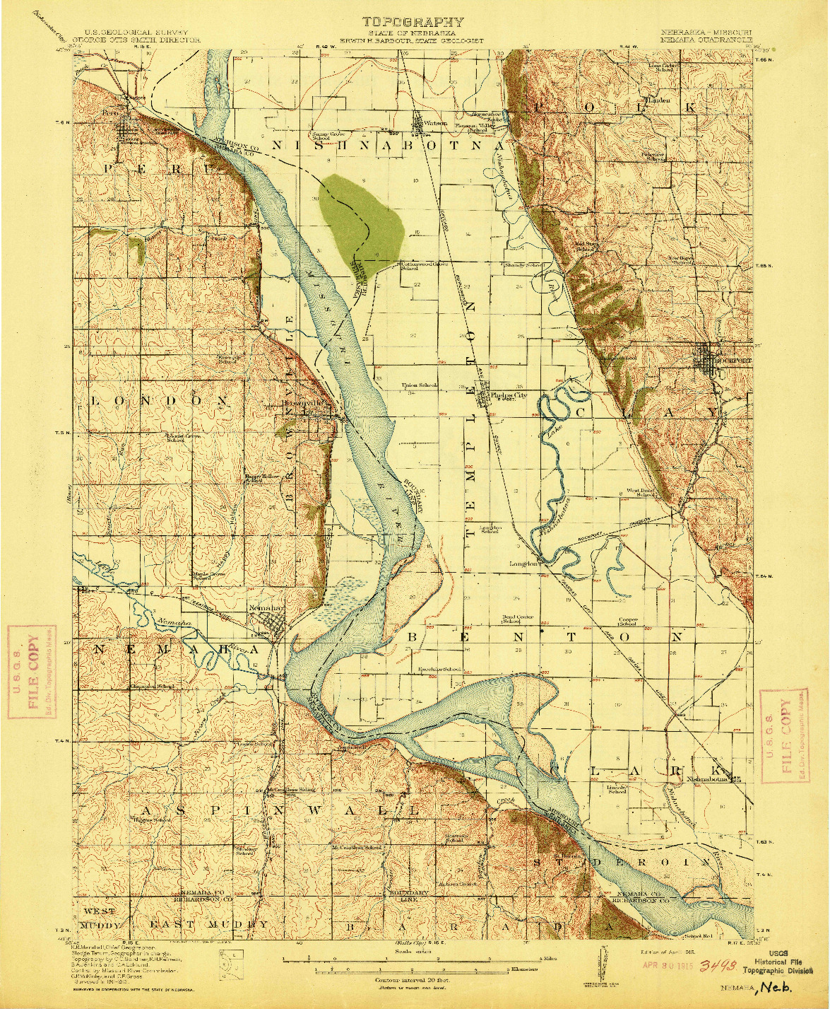 USGS 1:62500-SCALE QUADRANGLE FOR NEMAHA, NE 1915
