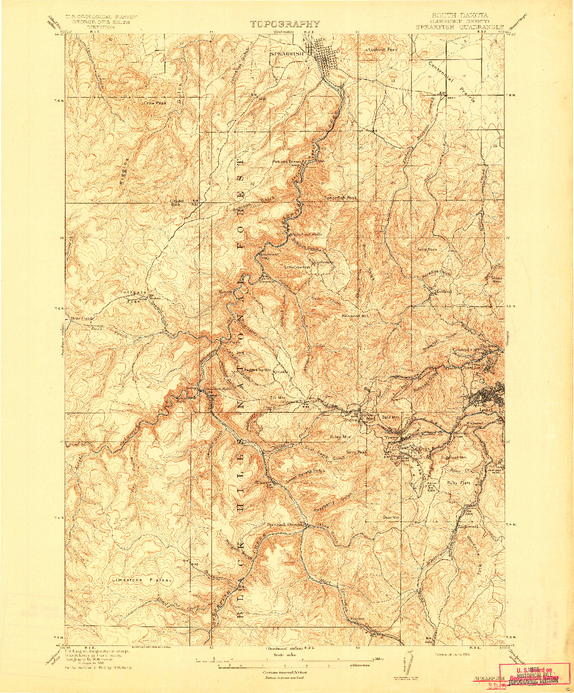 USGS 1:62500-SCALE QUADRANGLE FOR SPEARFISH, SD 1915