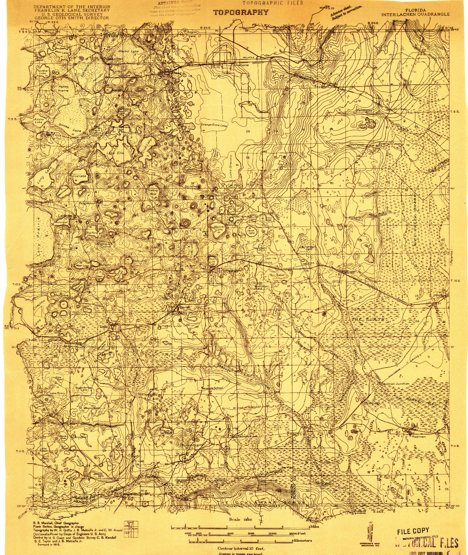 USGS 1:48000-SCALE QUADRANGLE FOR INTERLACHEN, FL 1915