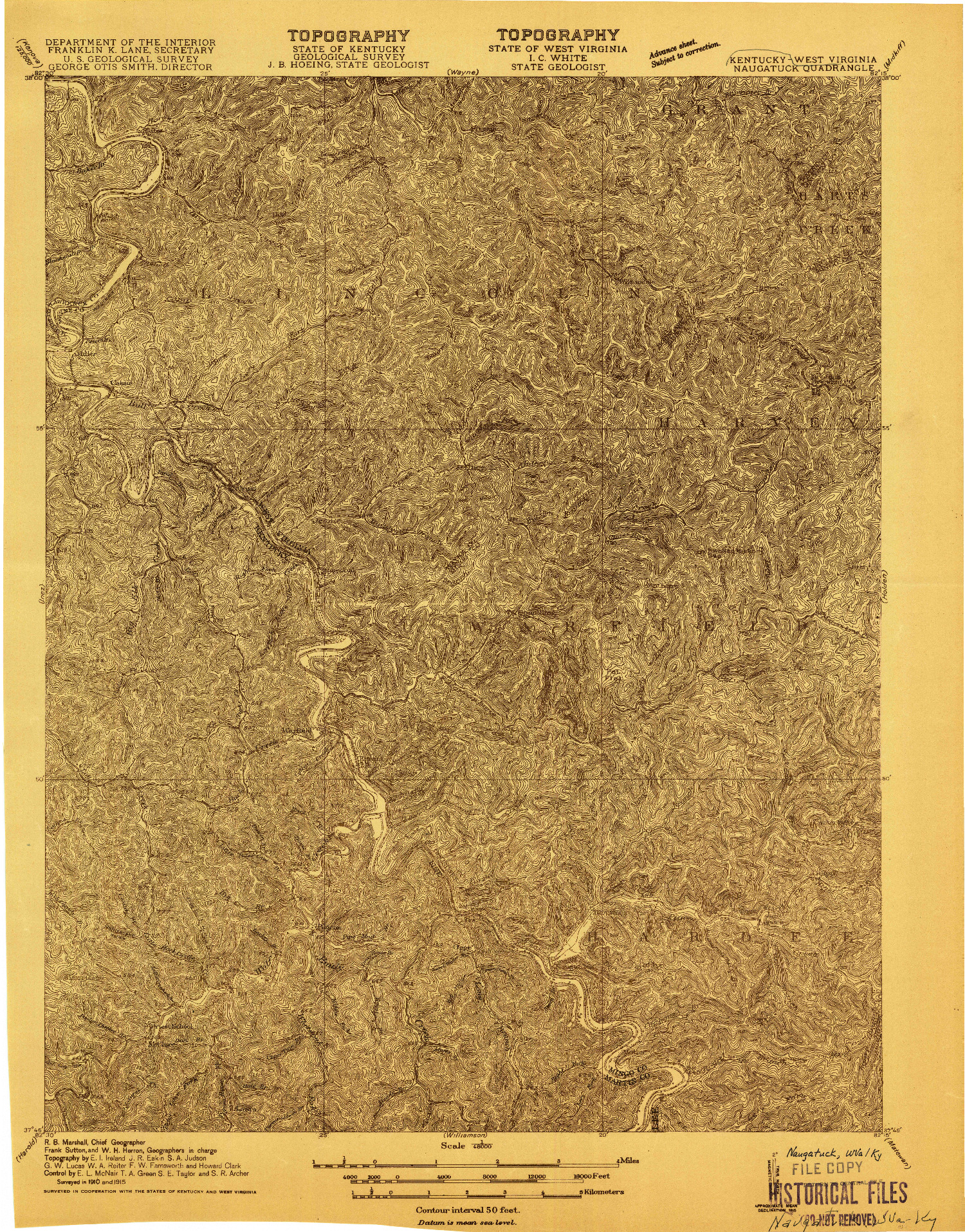 USGS 1:48000-SCALE QUADRANGLE FOR NAUGATUCK, WV 1915