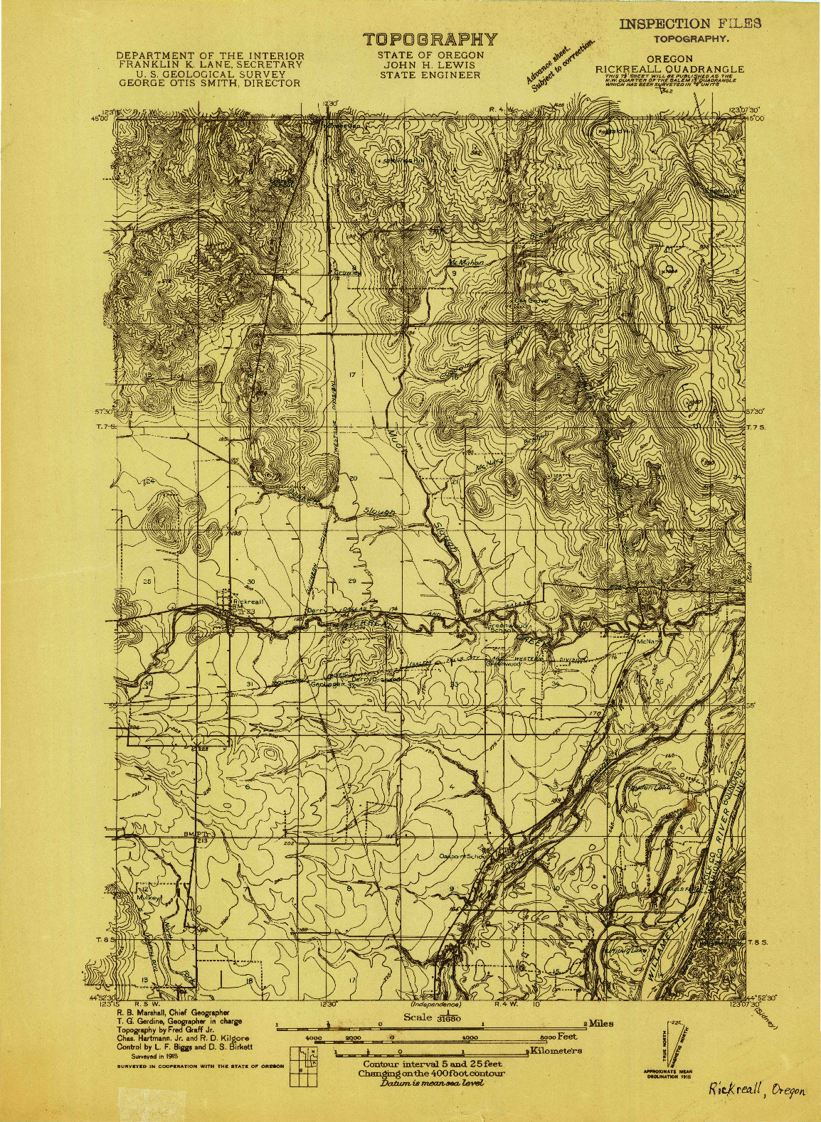 USGS 1:31680-SCALE QUADRANGLE FOR RICKREALL, OR 1915