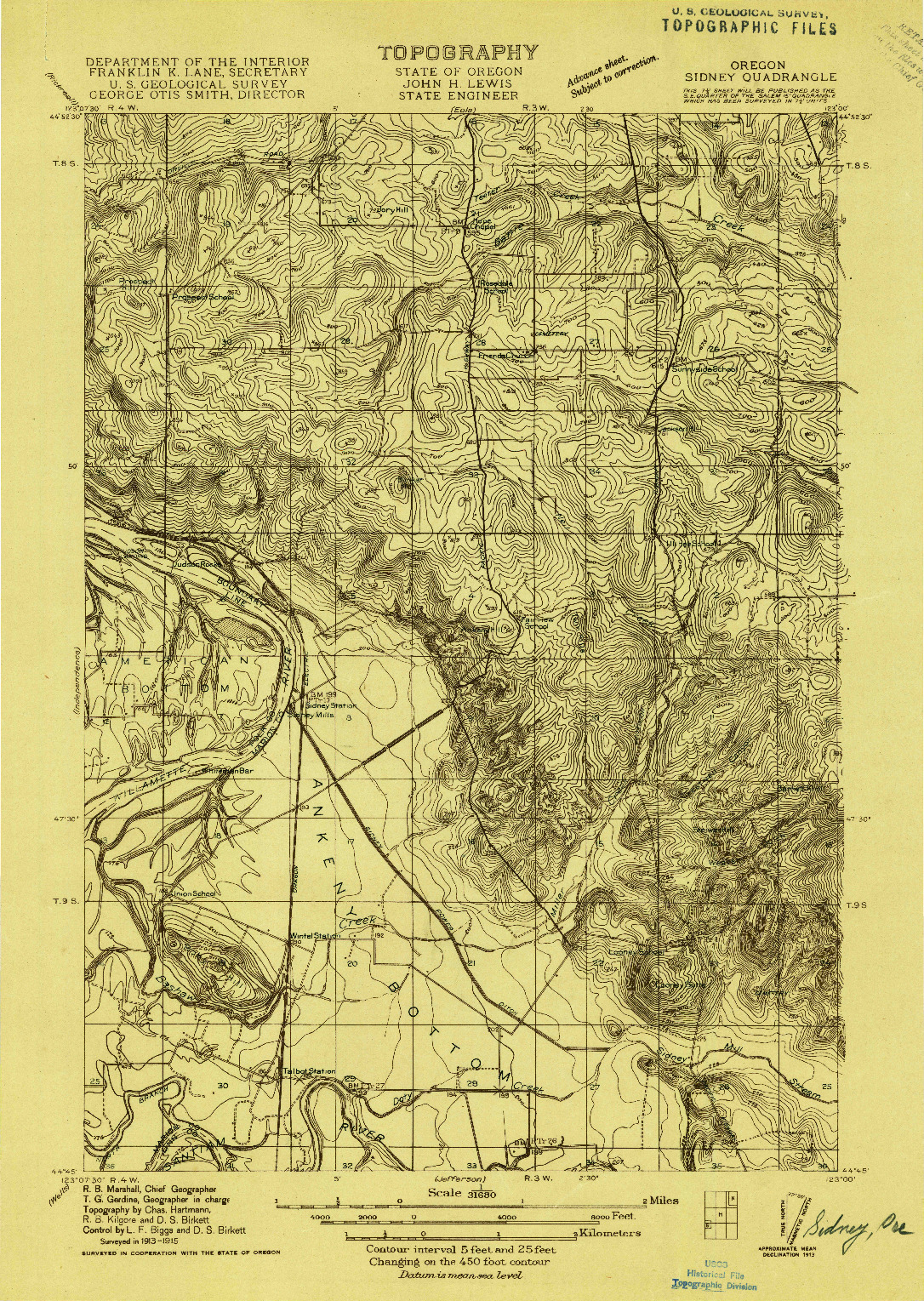 USGS 1:31680-SCALE QUADRANGLE FOR SIDNEY, OR 1915
