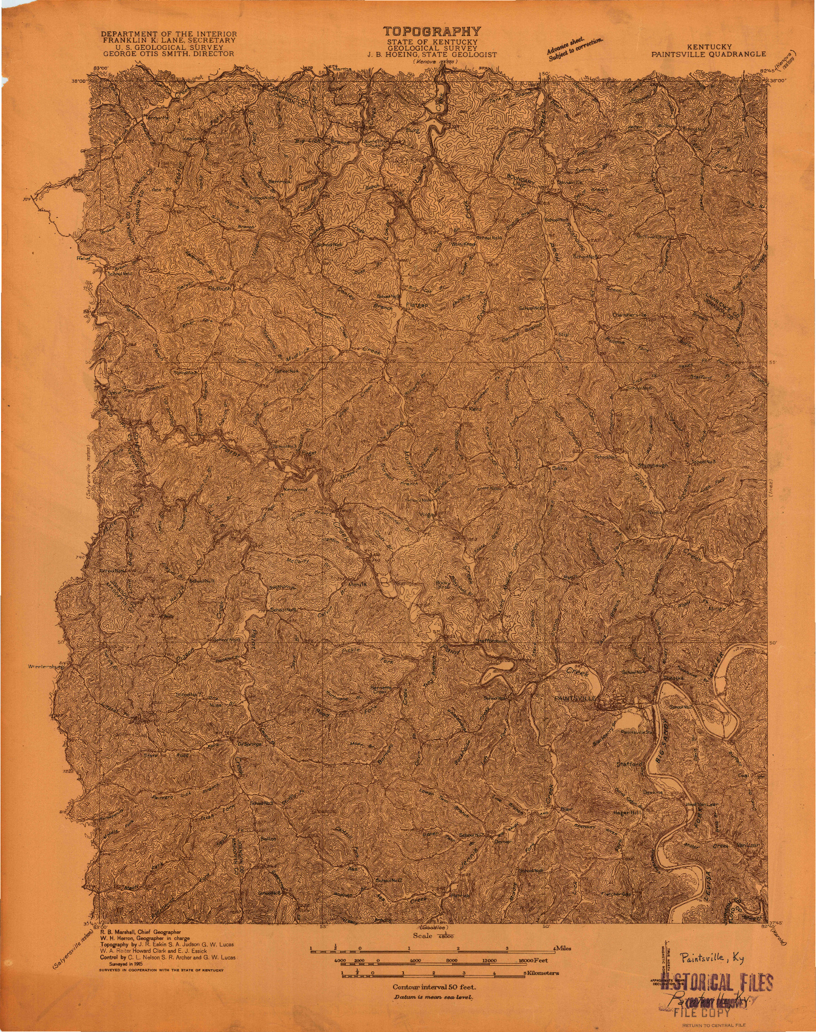 USGS 1:48000-SCALE QUADRANGLE FOR PAINTSVILLE, KY 1915