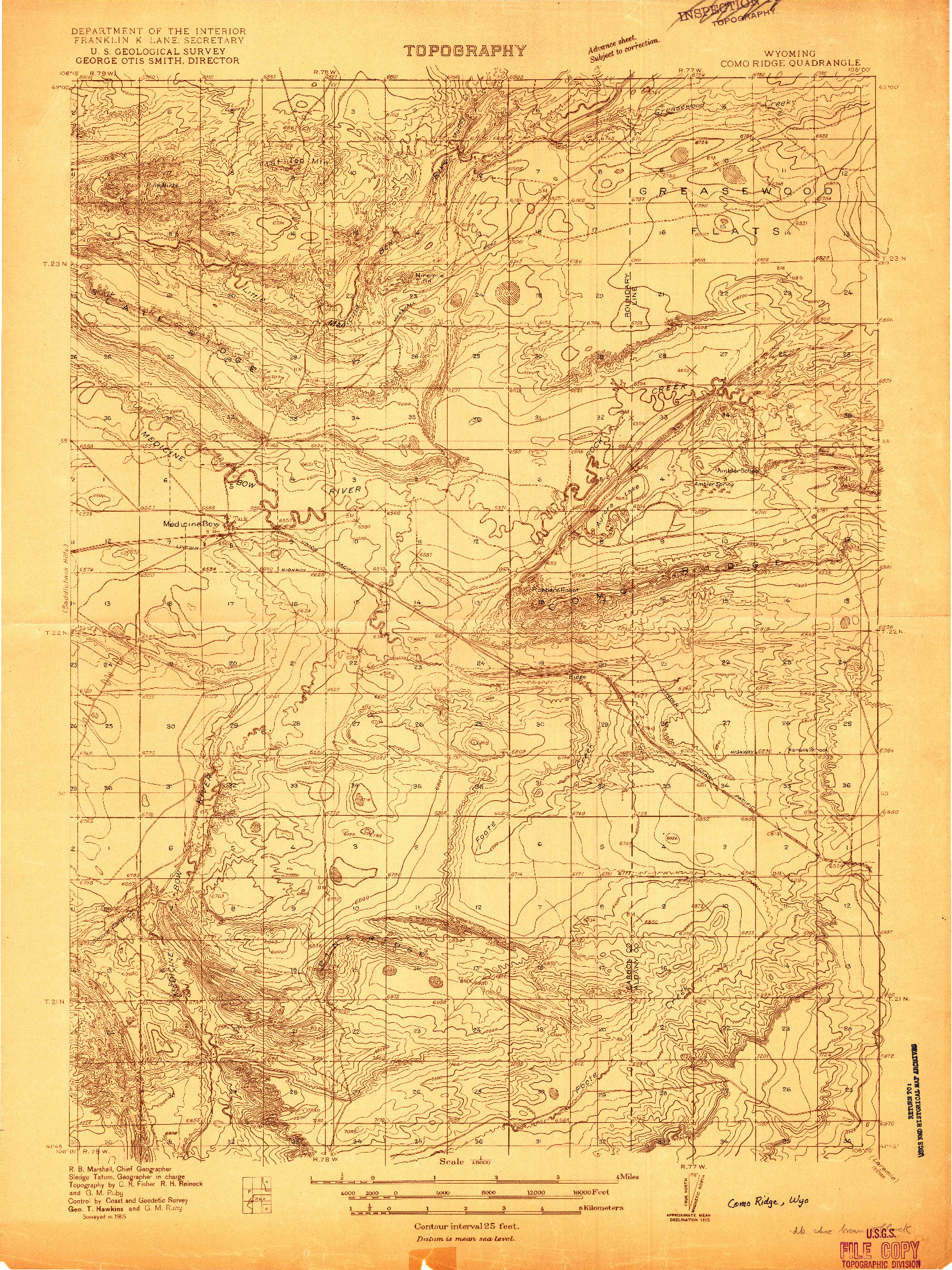 USGS 1:48000-SCALE QUADRANGLE FOR COMO RIDGE, WY 1915