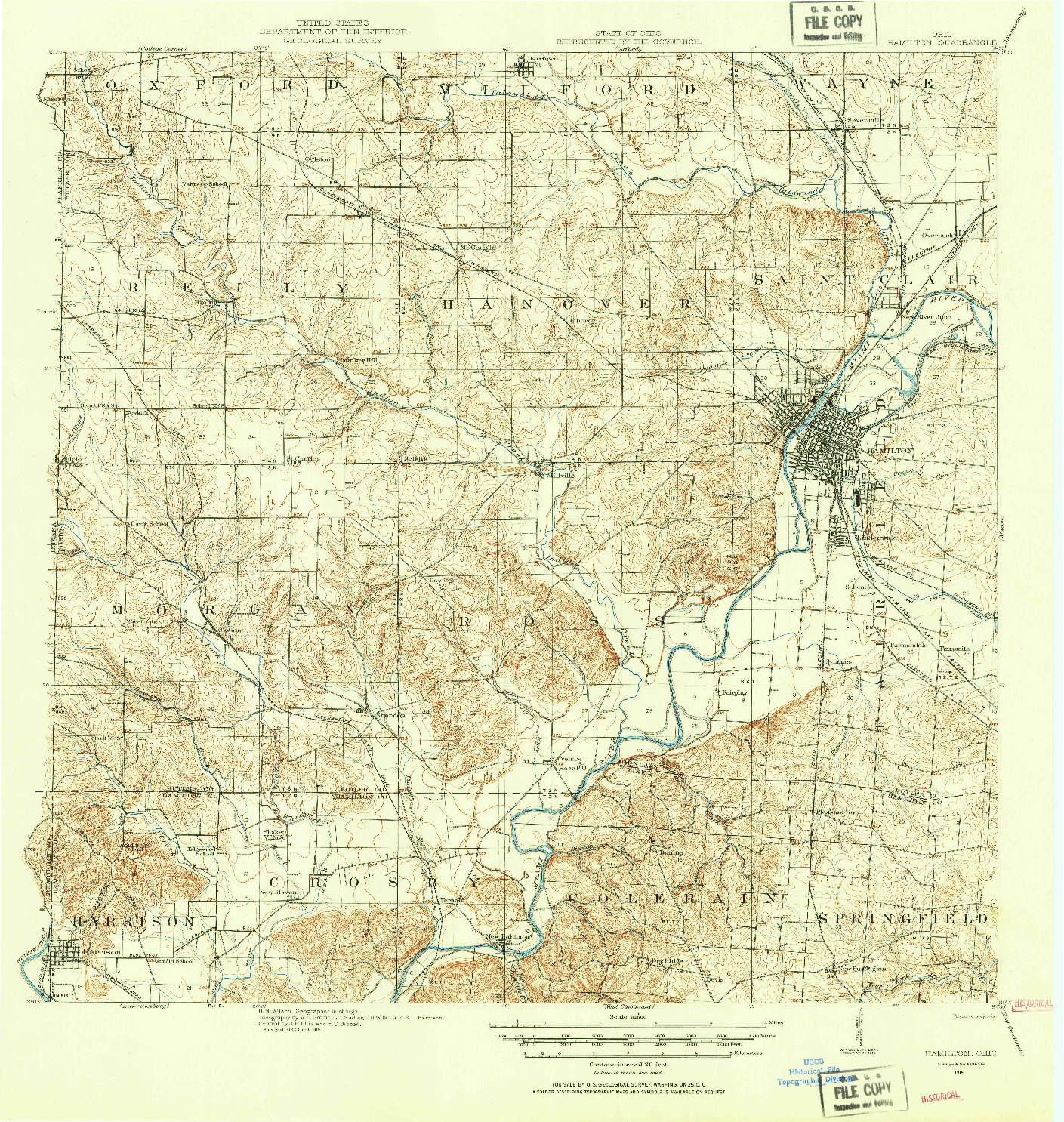 USGS 1:62500-SCALE QUADRANGLE FOR HAMILTON, OH 1915