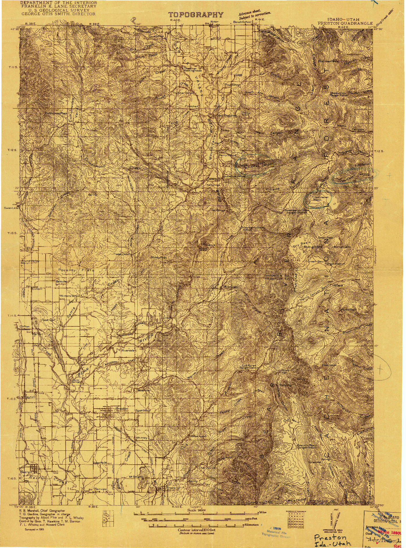 USGS 1:96000-SCALE QUADRANGLE FOR PRESTON, ID 1915
