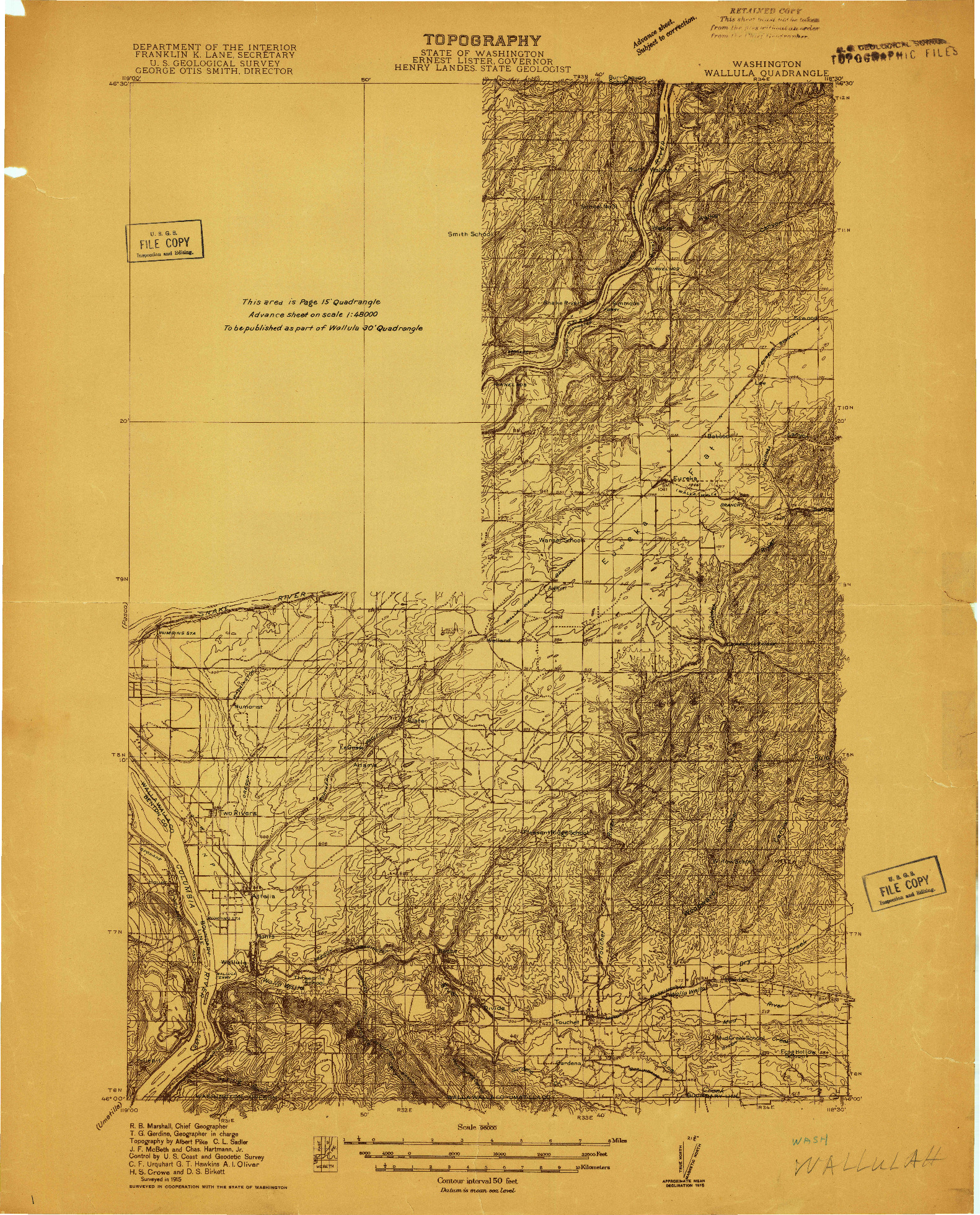 USGS 1:96000-SCALE QUADRANGLE FOR WALLULAH, WA 1915