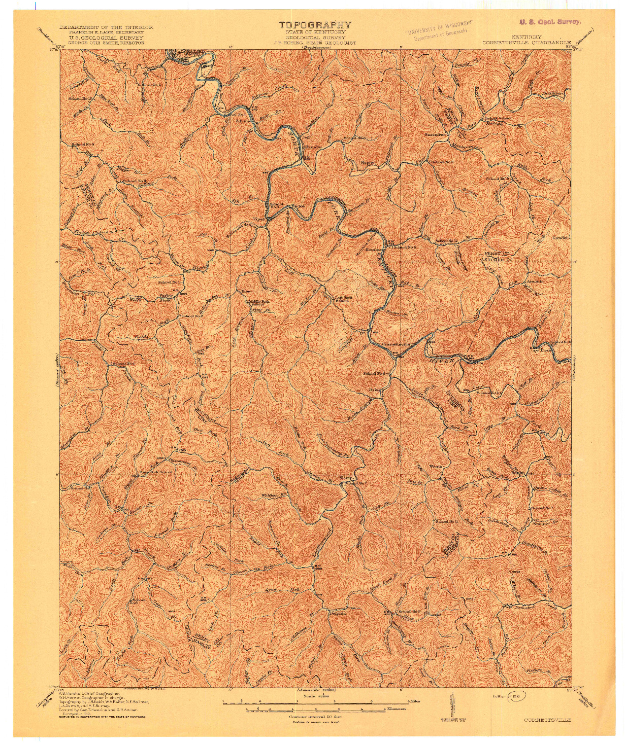 USGS 1:62500-SCALE QUADRANGLE FOR CORNETTSVILLE, KY 1916