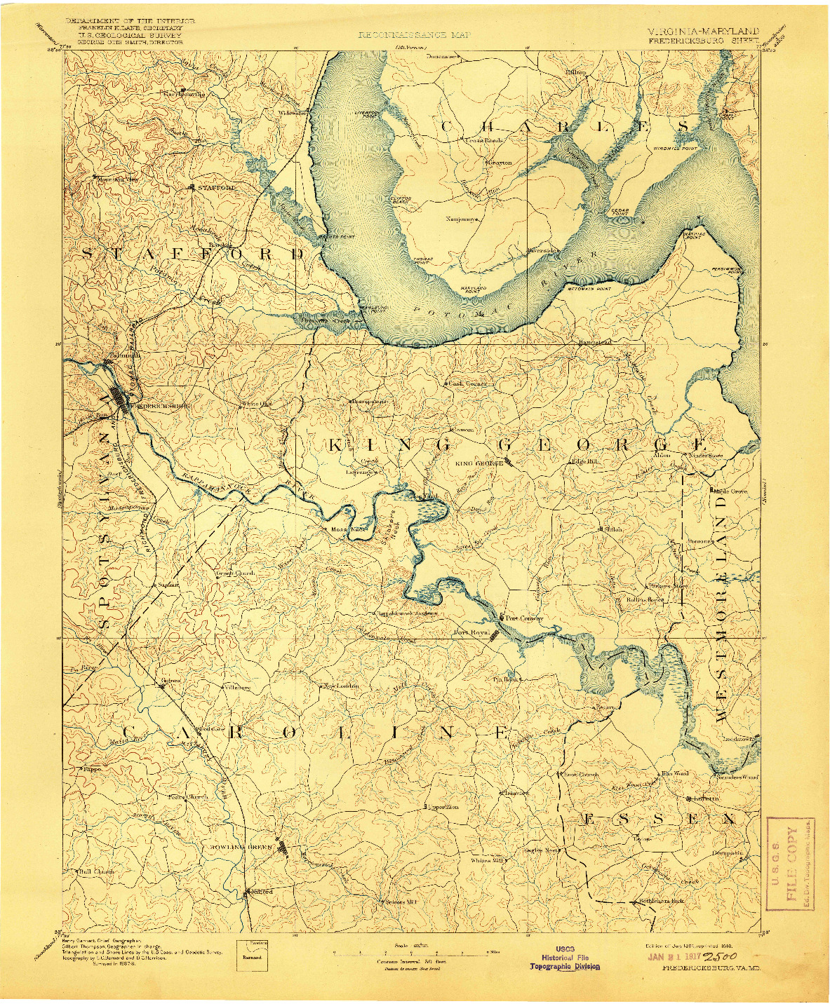 USGS 1:125000-SCALE QUADRANGLE FOR FREDERICKSBURG, VA 1894