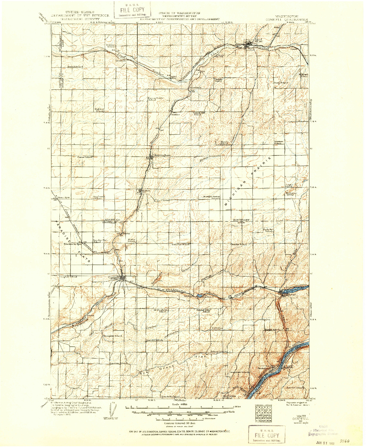 USGS 1:125000-SCALE QUADRANGLE FOR CONNELL, WA 1916