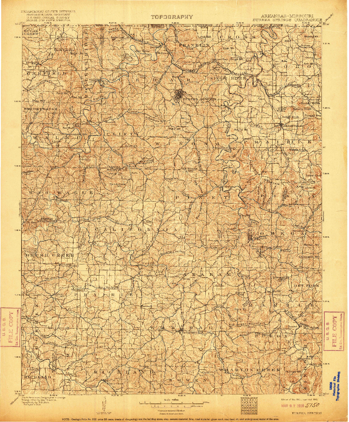 USGS 1:125000-SCALE QUADRANGLE FOR EUREKA SPRINGS, AR 1901