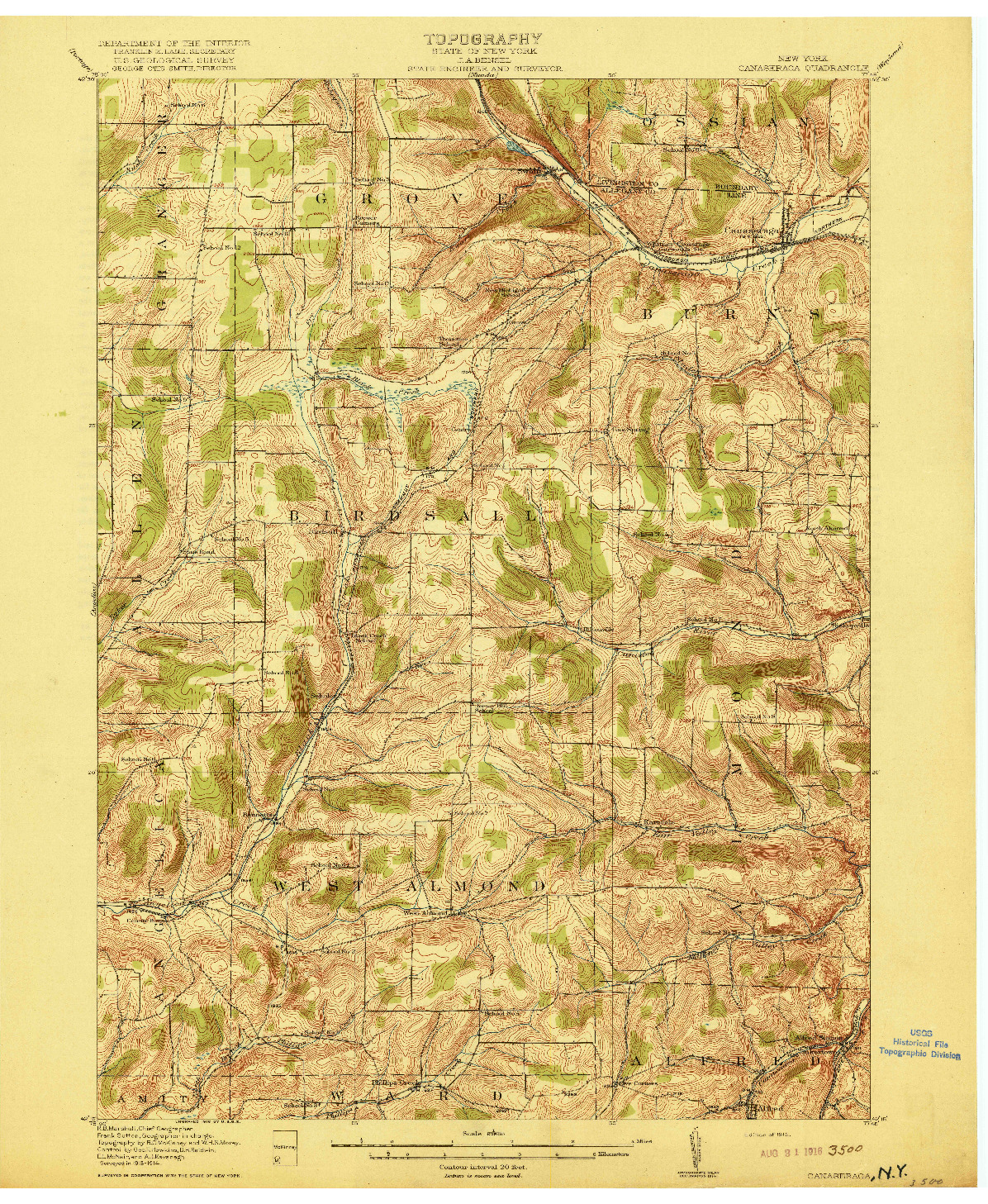 USGS 1:62500-SCALE QUADRANGLE FOR CANASERAGA, NY 1916