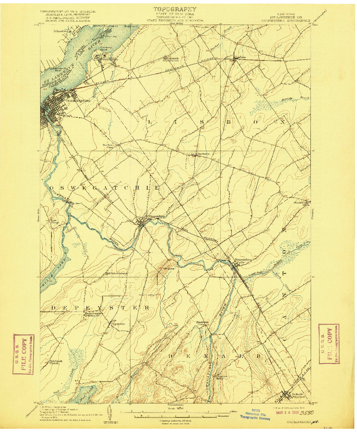 USGS 1:62500-SCALE QUADRANGLE FOR OGDENSBURG, NY 1905