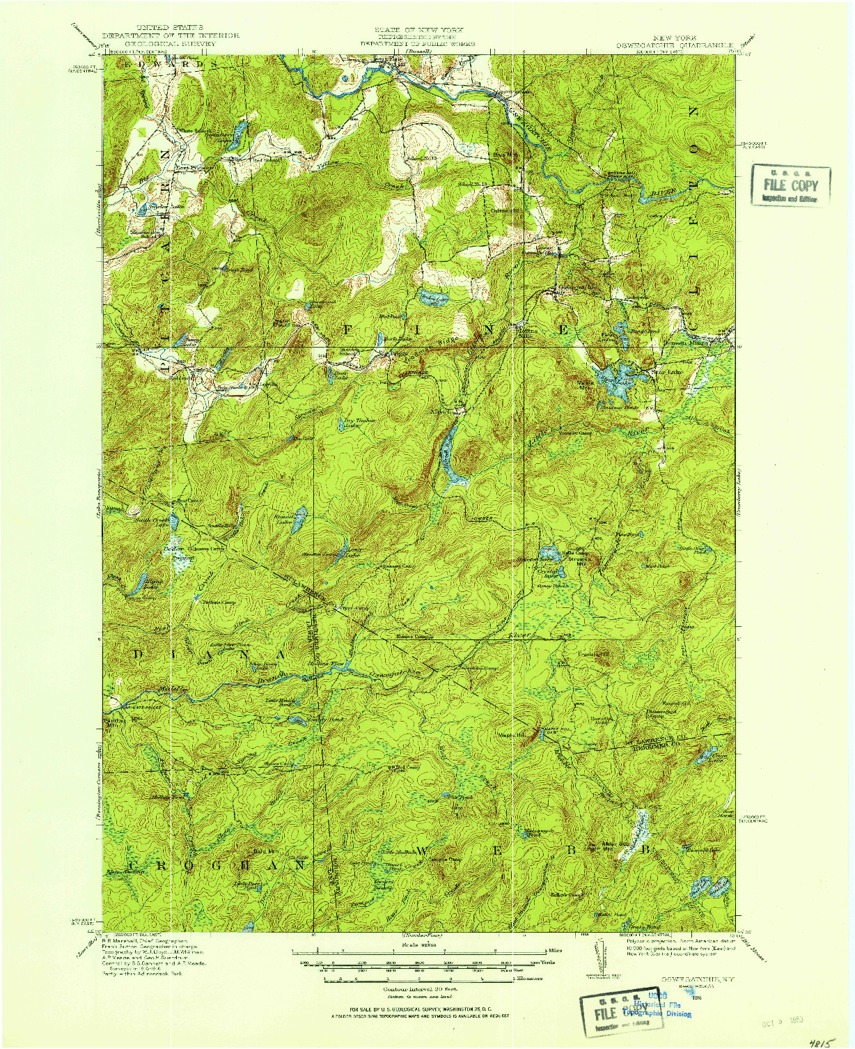 USGS 1:62500-SCALE QUADRANGLE FOR OSWEGATCHIE, NY 1916
