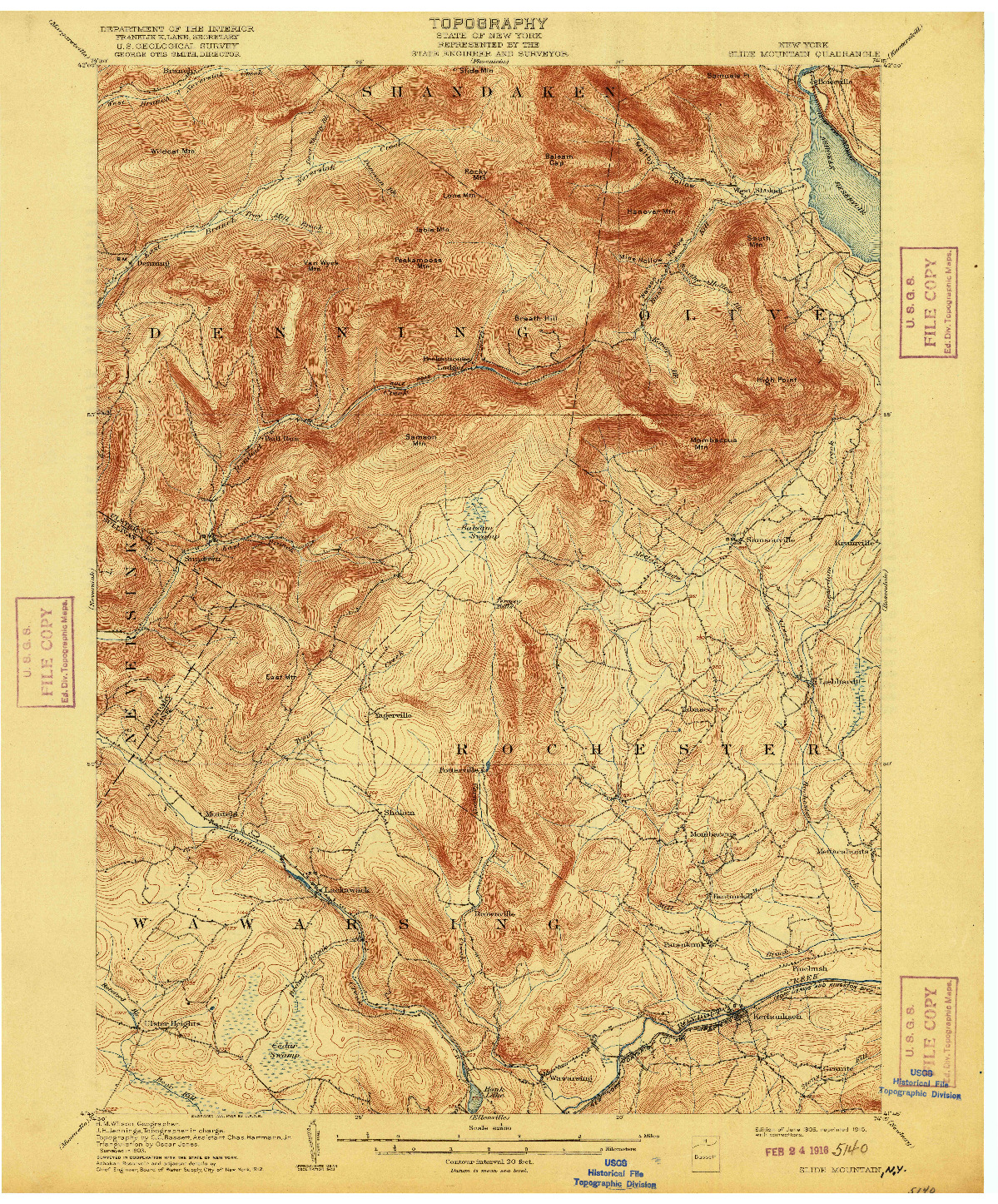 USGS 1:62500-SCALE QUADRANGLE FOR SLIDE MOUNTAIN, NY 1905