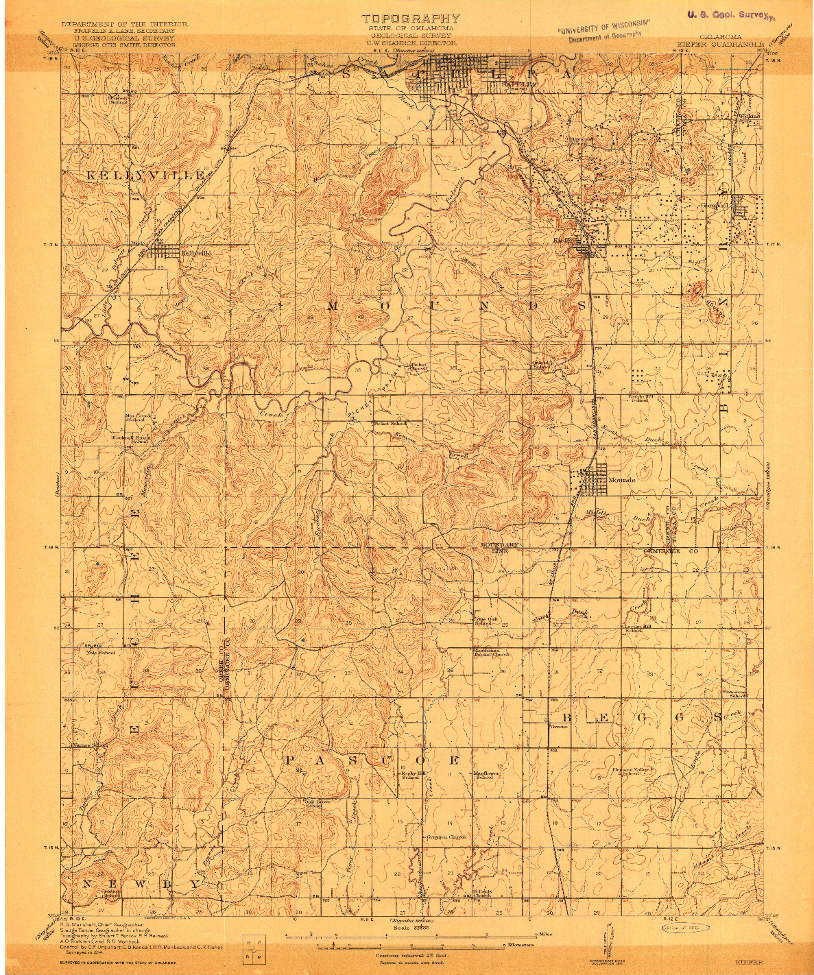 USGS 1:62500-SCALE QUADRANGLE FOR KIEFER, OK 1916