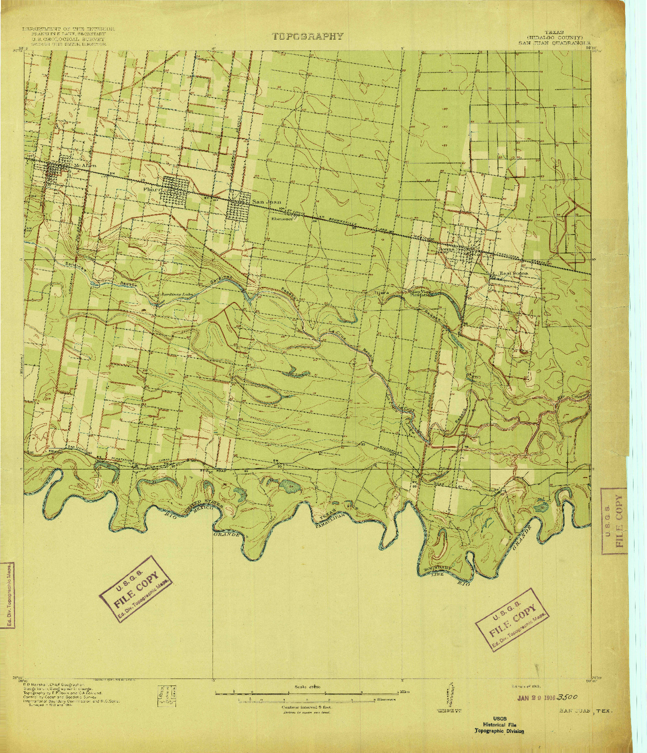 USGS 1:62500-SCALE QUADRANGLE FOR SAN JUAN, TX 1916