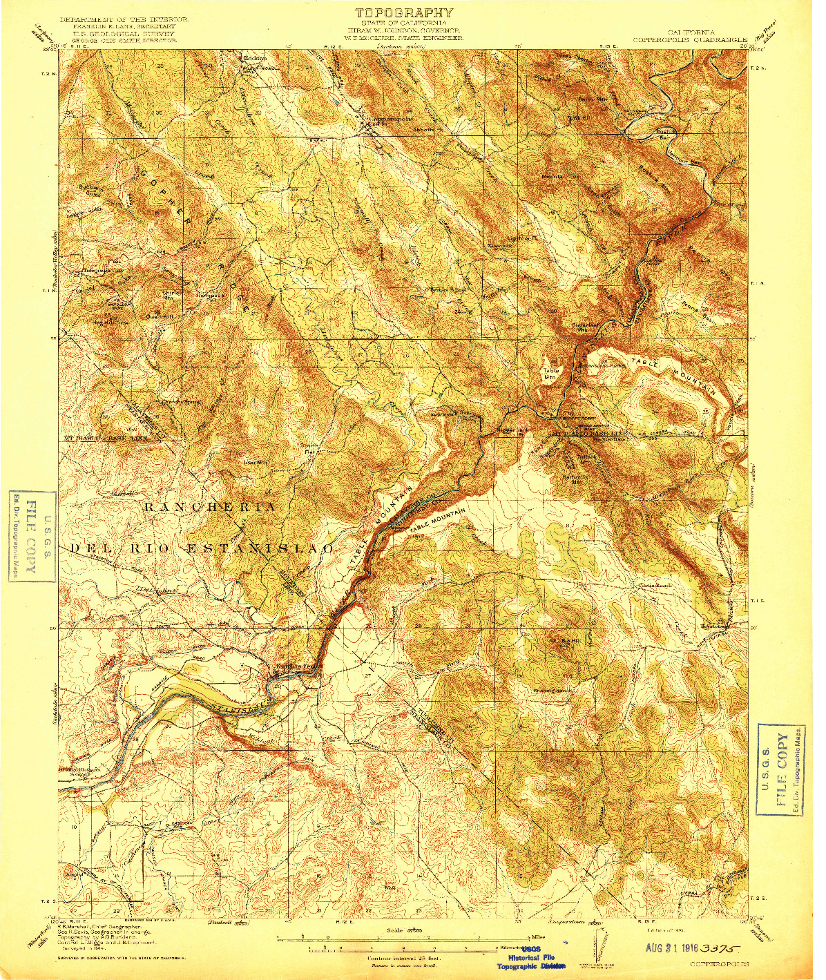 USGS 1:62500-SCALE QUADRANGLE FOR COPPEROPOLIS, CA 1916