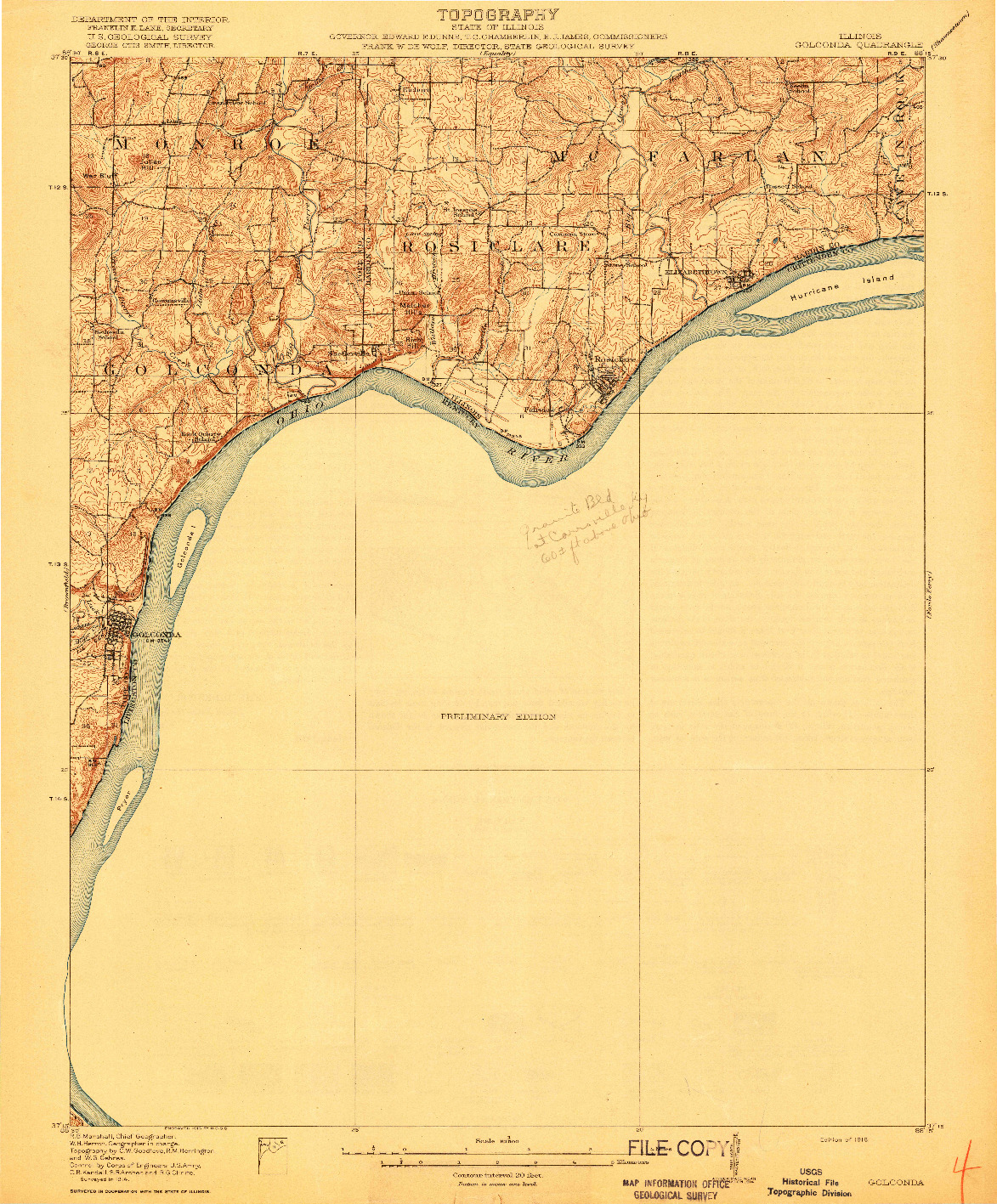 USGS 1:62500-SCALE QUADRANGLE FOR GOLCONDA, IL 1916