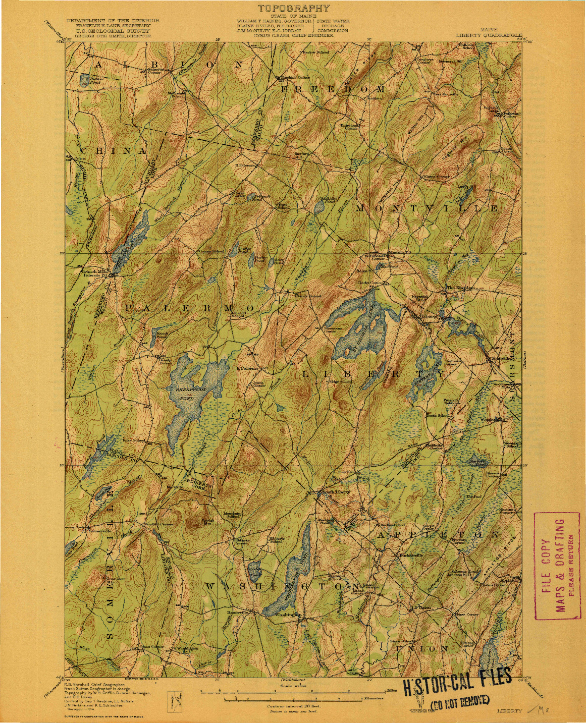 USGS 1:62500-SCALE QUADRANGLE FOR LIBERTY, ME 1916