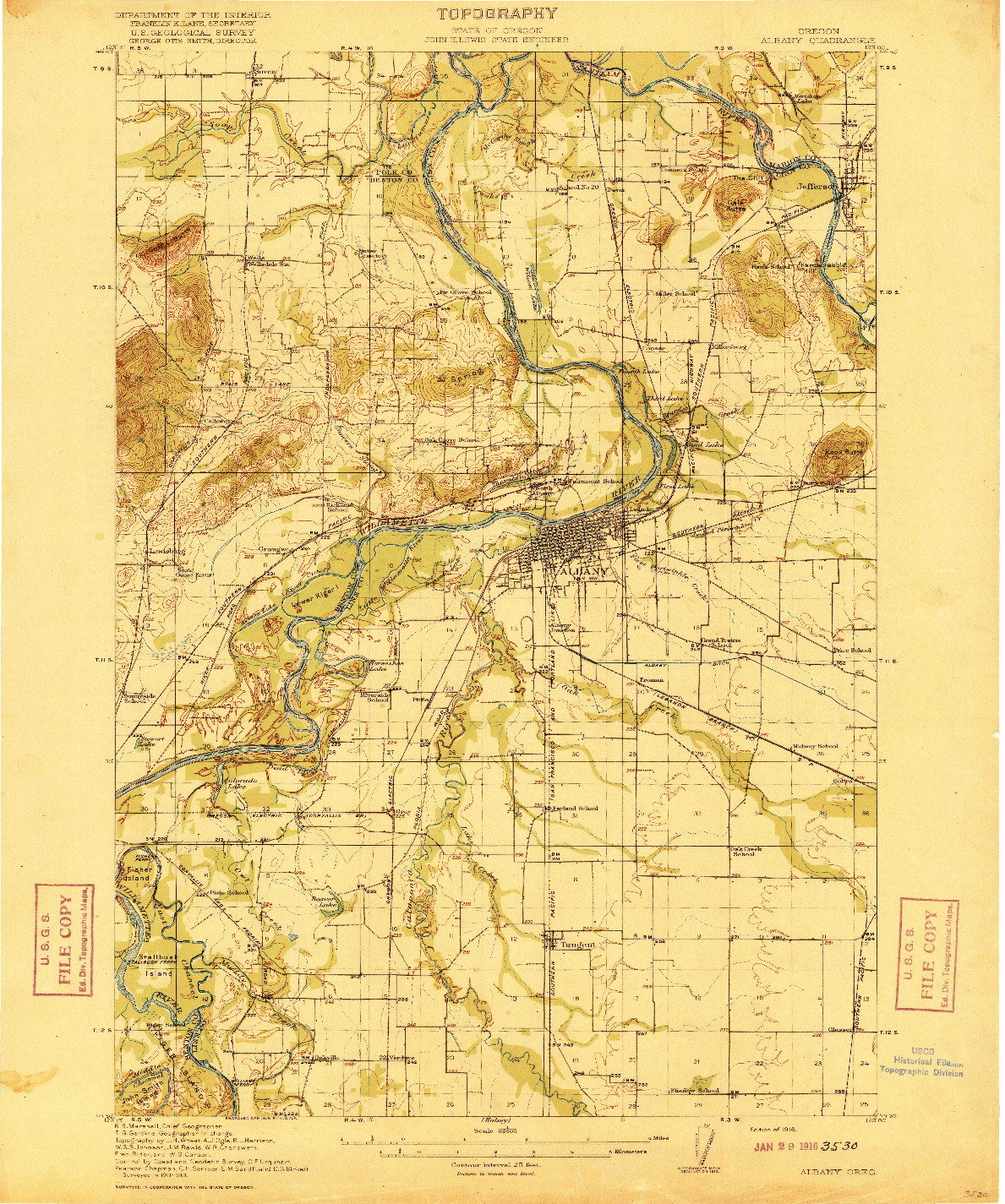 USGS 1:62500-SCALE QUADRANGLE FOR ALBANY, OR 1916