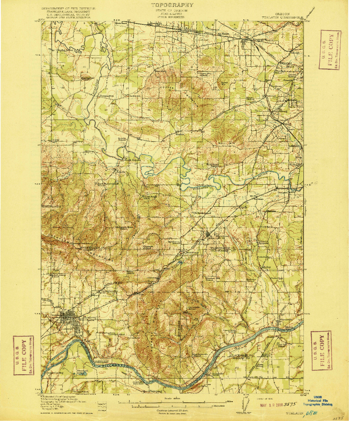 USGS 1:62500-SCALE QUADRANGLE FOR TUALATIN, OR 1916