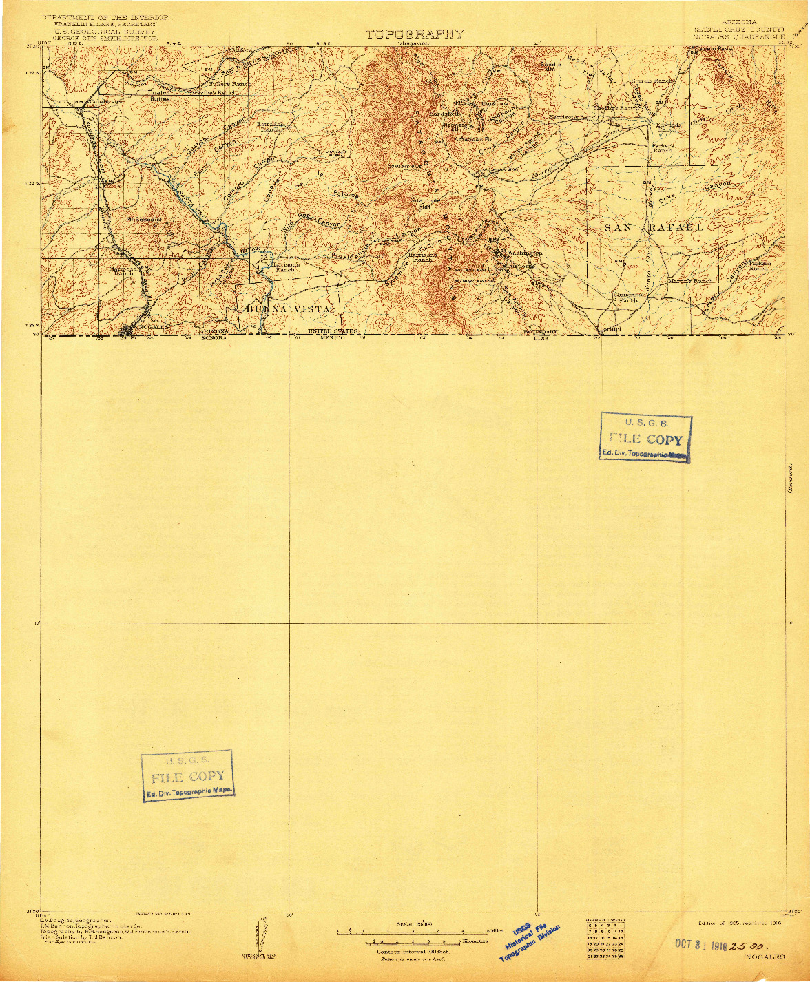 USGS 1:125000-SCALE QUADRANGLE FOR NOGALES, AZ 1905
