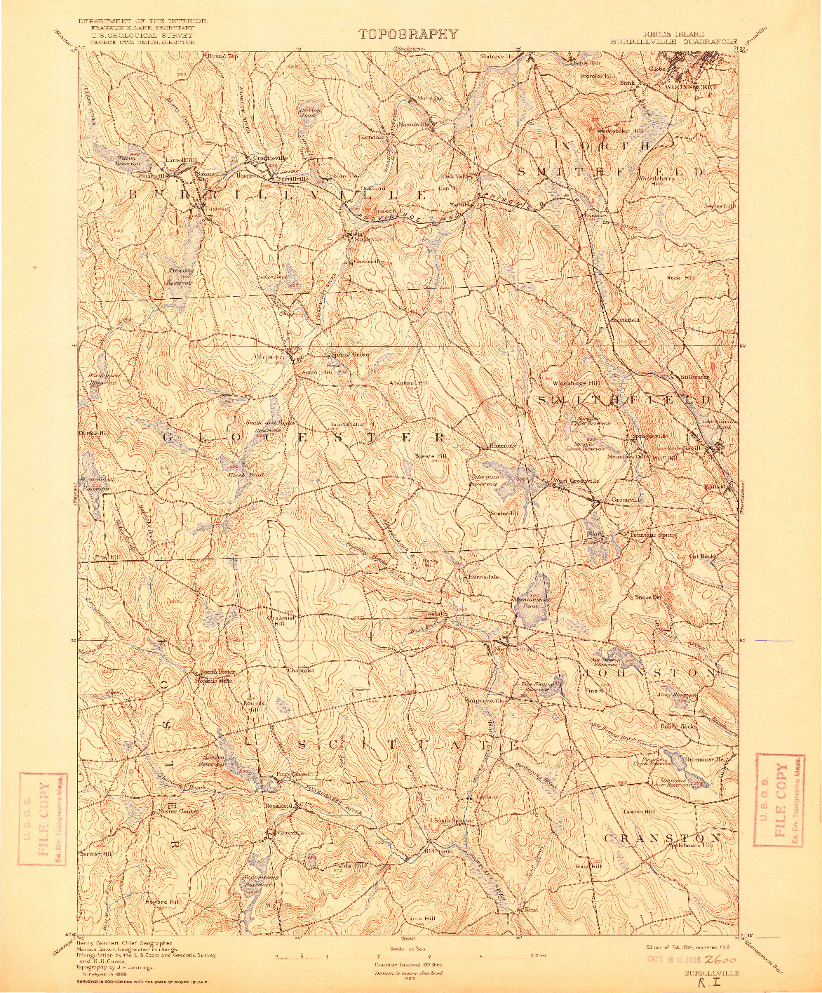 USGS 1:62500-SCALE QUADRANGLE FOR BURRILLVILLE, RI 1894