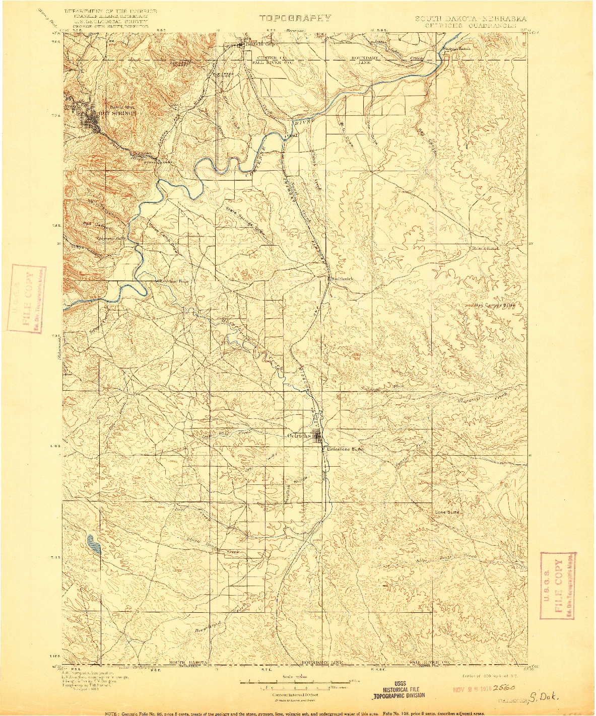 USGS 1:125000-SCALE QUADRANGLE FOR OELRICHS, SD 1900