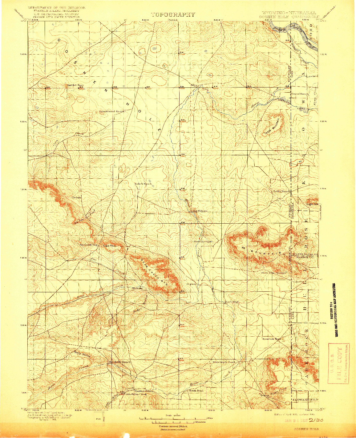 USGS 1:125000-SCALE QUADRANGLE FOR GOSHEN HOLE, WY 1899