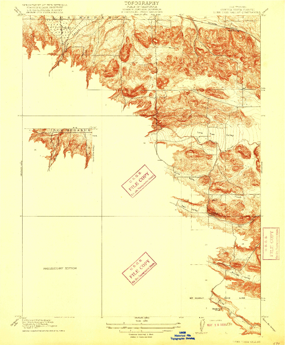 USGS 1:31680-SCALE QUADRANGLE FOR LONE TREE VALLEY, CA 1916