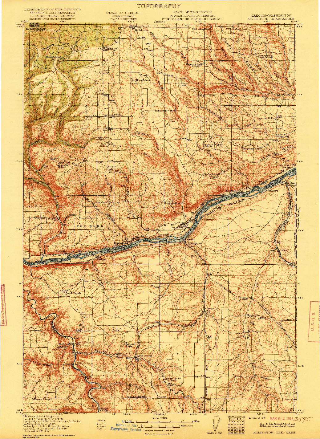 USGS 1:125000-SCALE QUADRANGLE FOR ARLINGTON, OR 1916