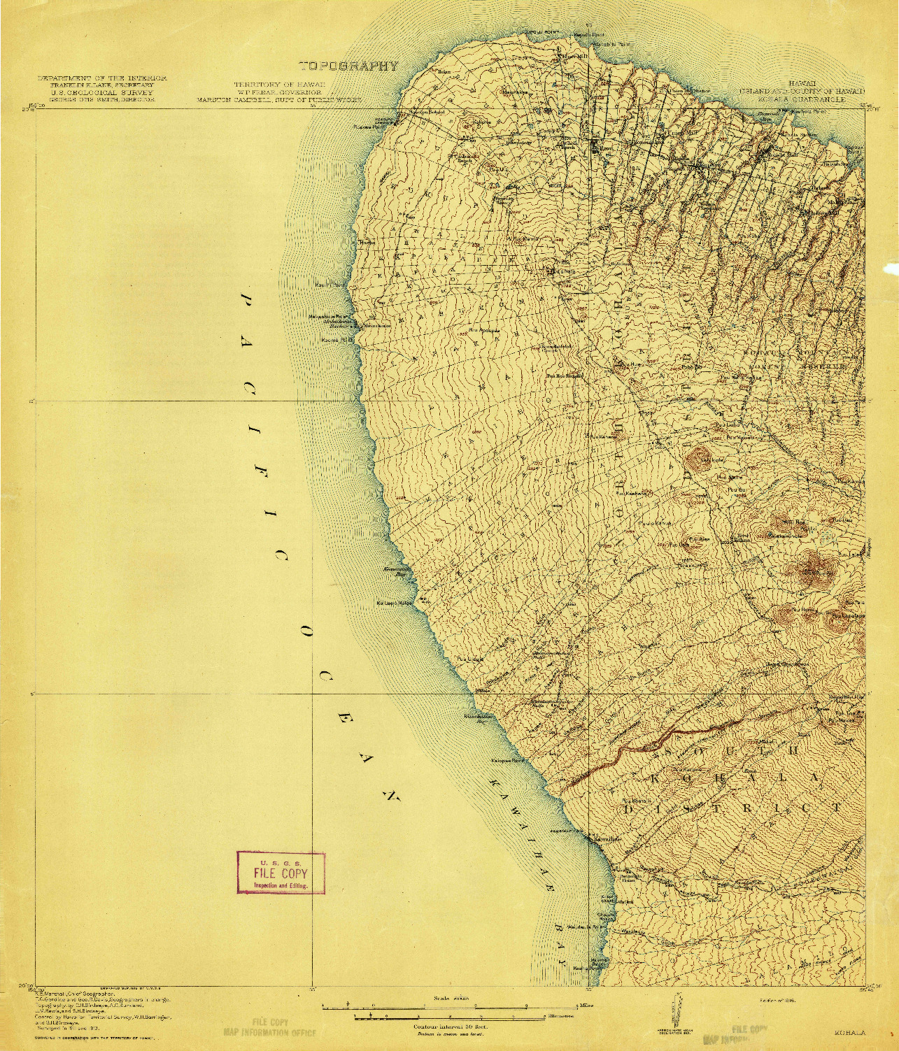 USGS 1:62500-SCALE QUADRANGLE FOR KOHALA, HI 1916