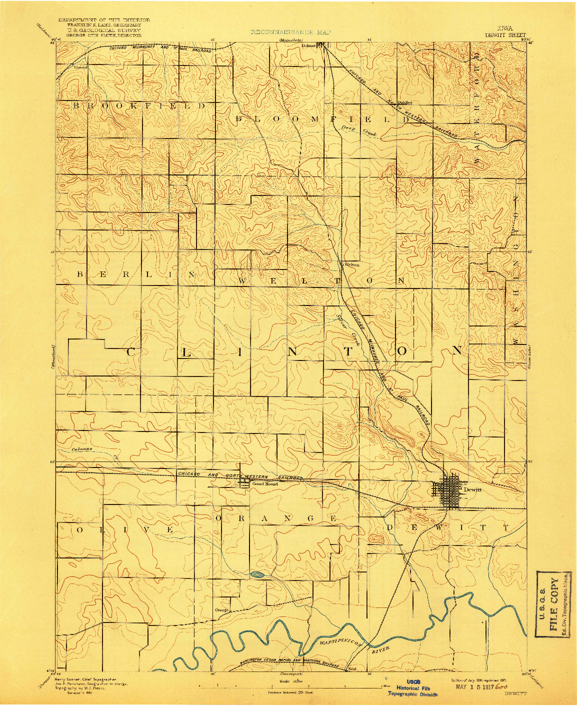 USGS 1:62500-SCALE QUADRANGLE FOR DEWITT, IA 1891
