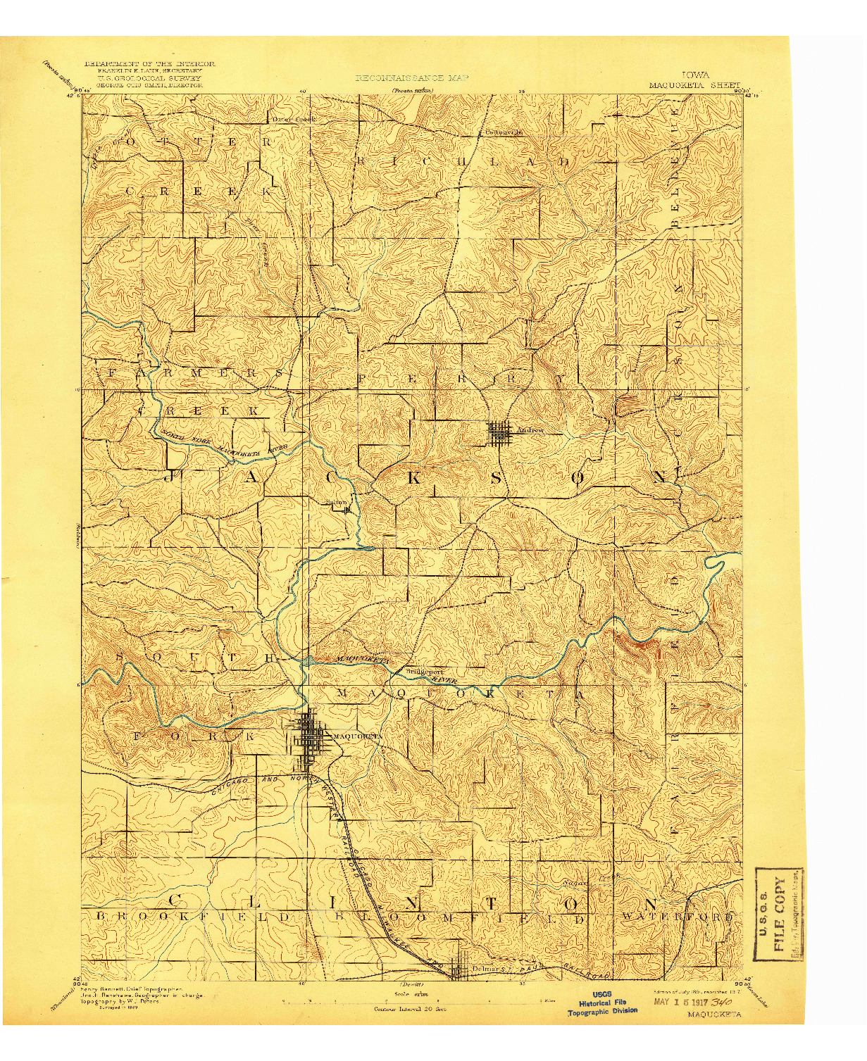 USGS 1:62500-SCALE QUADRANGLE FOR MAQUOKETA, IA 1891