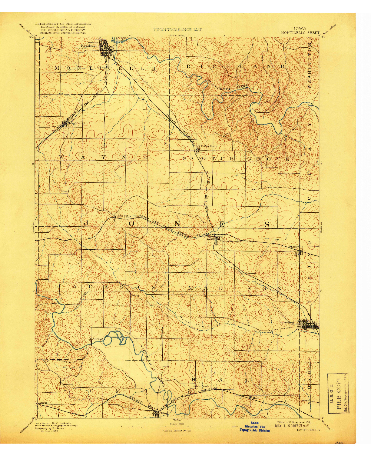 USGS 1:62500-SCALE QUADRANGLE FOR MONTICELLO, IA 1891