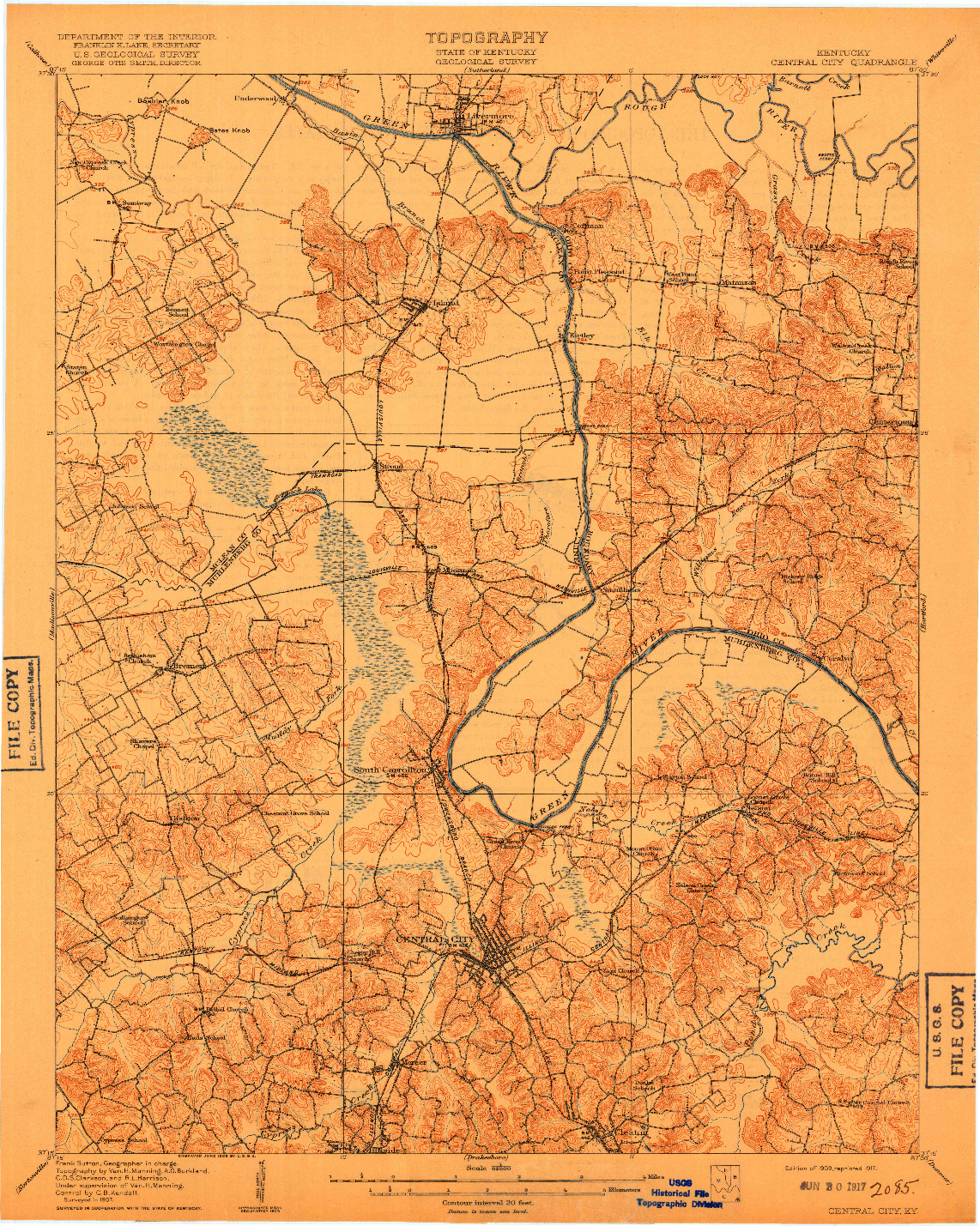 USGS 1:62500-SCALE QUADRANGLE FOR CENTRAL CITY, KY 1909
