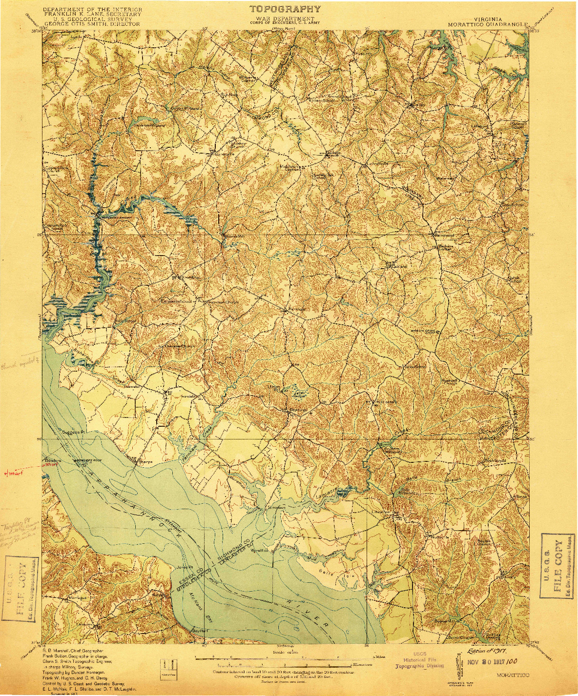 USGS 1:62500-SCALE QUADRANGLE FOR MORATTICO, VA 1917