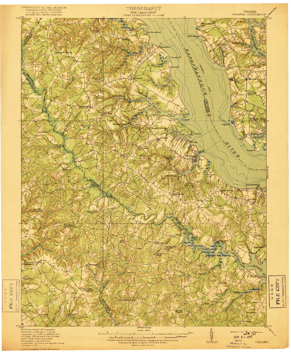 USGS 1:62500-SCALE QUADRANGLE FOR URBANNA, VA 1917