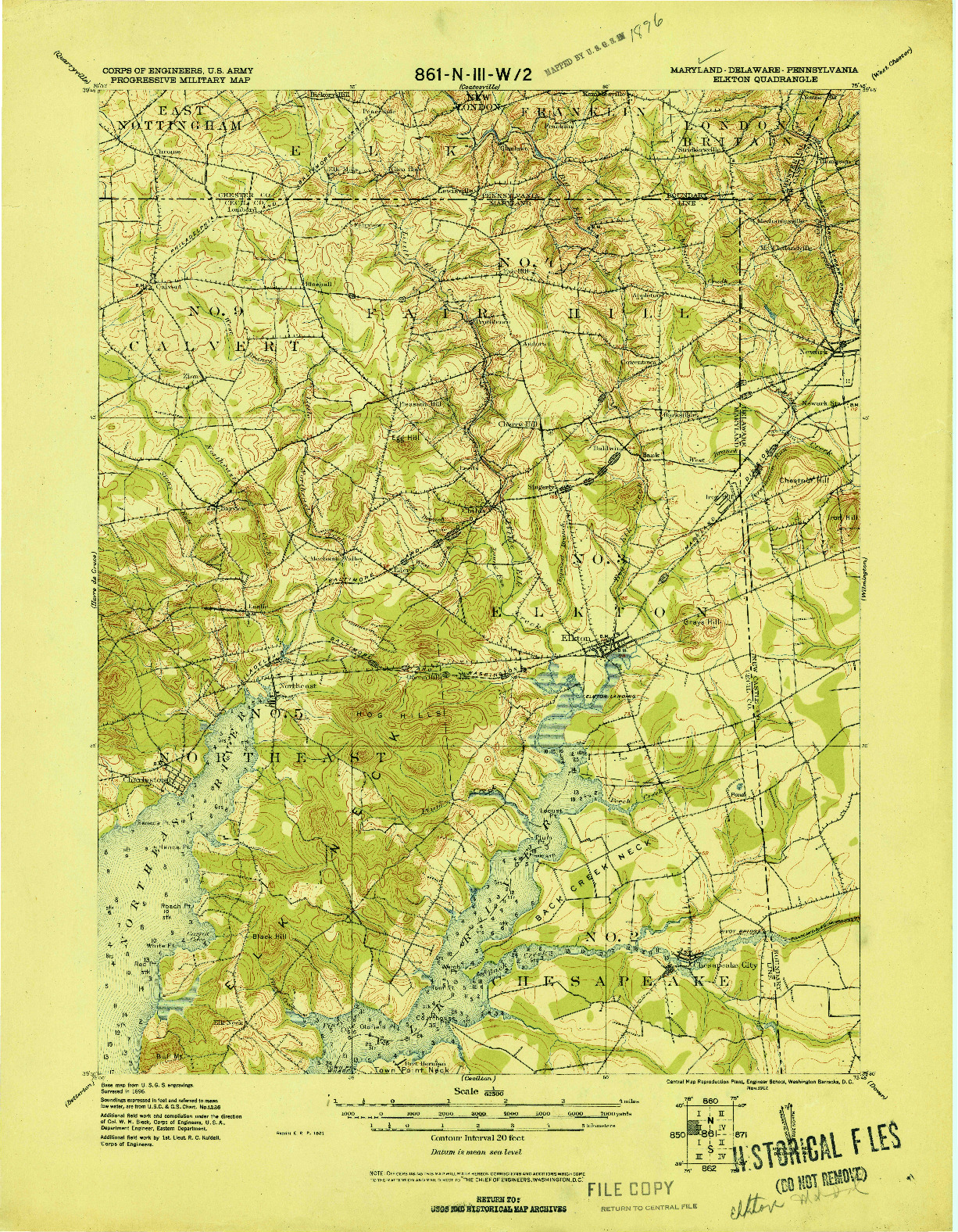 USGS 1:62500-SCALE QUADRANGLE FOR ELKTON, MD 1917